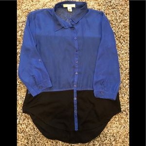 Derek heart sheer button up color block blouse